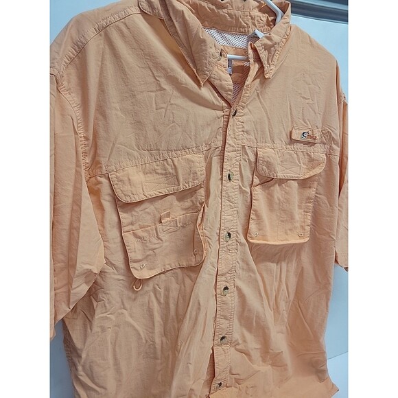 World Wide Sportsman Orange Button Front Short Sleeve Shirt Men's Size L - Picture 6 of 8